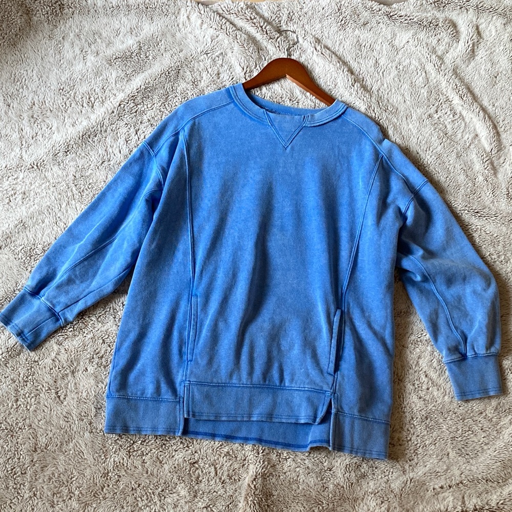 FP Movement by Free People Blue Washed Pullover Sweatshirt